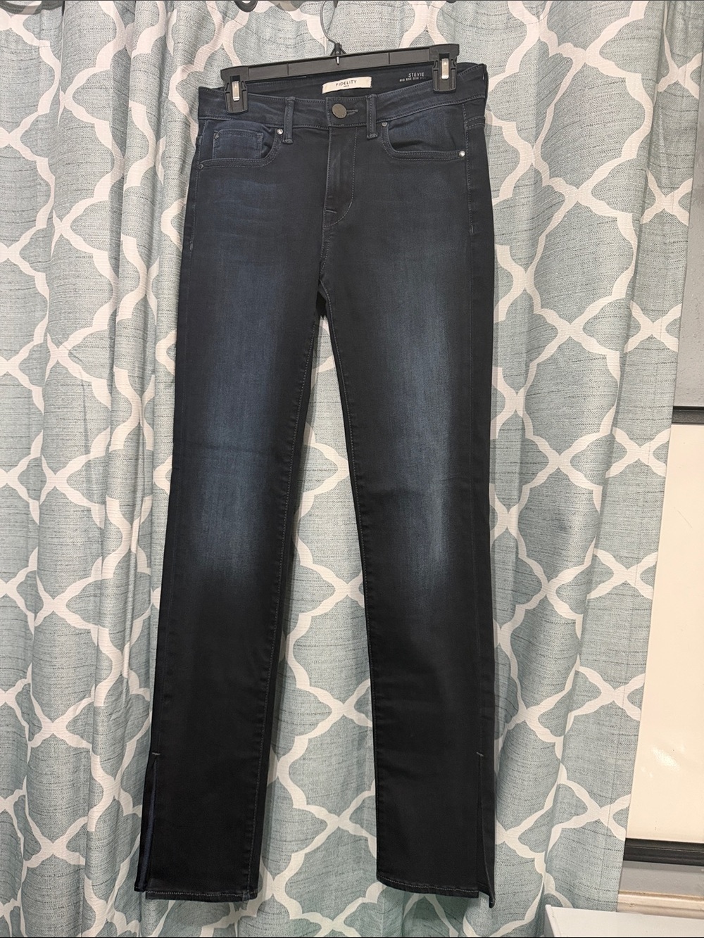 Fidelity Stevie Mid Rise Slim Straight Women’s Skinny Jeans - Dark Wash Blue